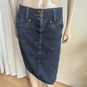 Blue Knee-Length Pencil Skirt for Casual Wear
